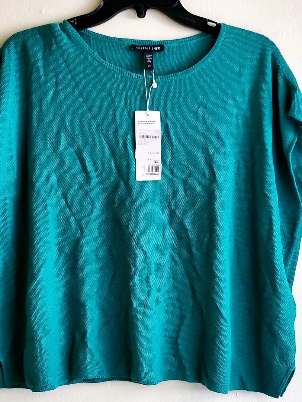 Eileen Fisher Teal Knit Crewneck Blouse